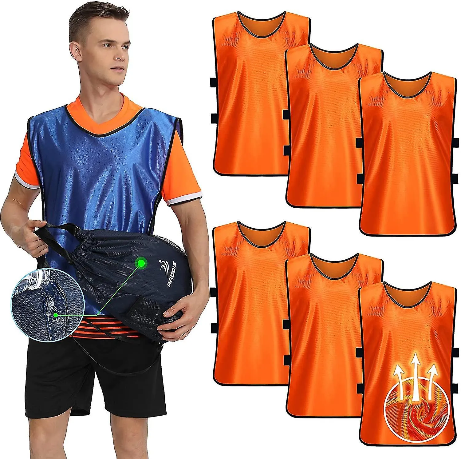 6 Packscrimmage Vests Jersey Compatible With Soccer Basketball Hockey Adult