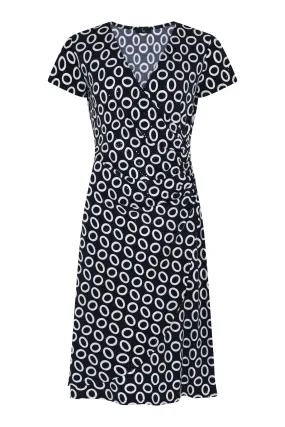 78638- Navy Cream Sequence Wrap Dress - Tia