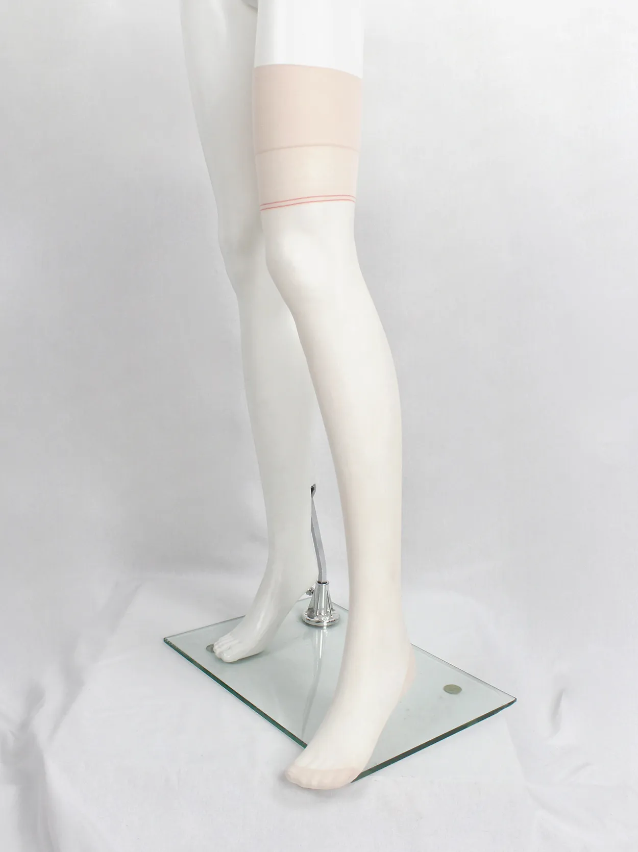 A.F. Vandevorst Nightfall blush pink stockings with red back seam — spring 1999