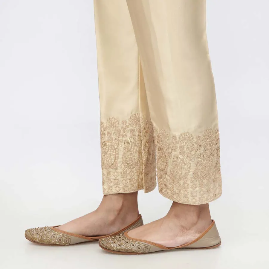 Beige EmbroideredShamouse Silk Trouser PW3694