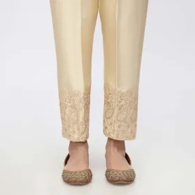 Beige EmbroideredShamouse Silk Trouser PW3694