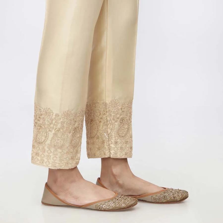 Beige EmbroideredShamouse Silk Trouser PW3694