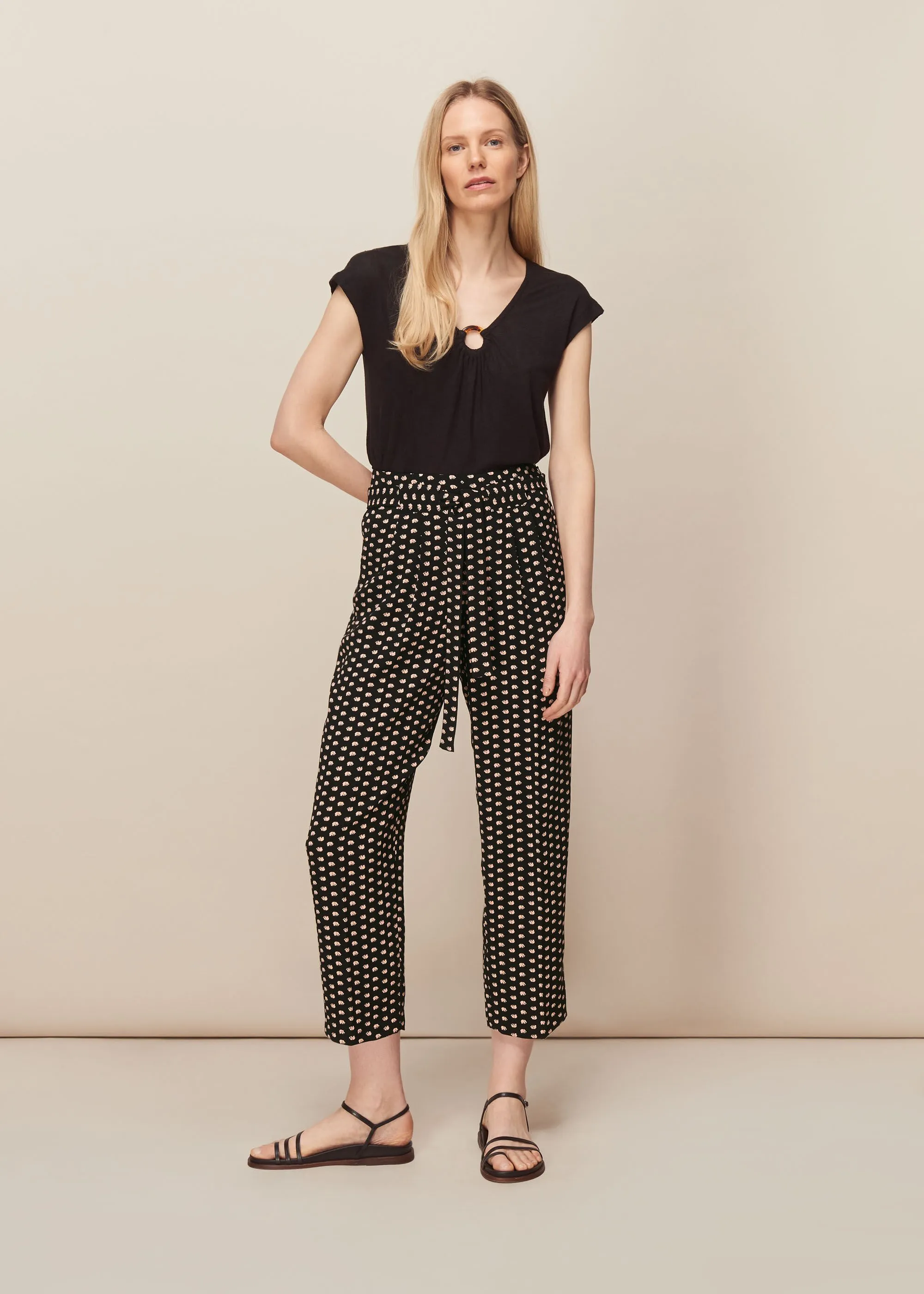 Black Elephant Print Crepe Trouser