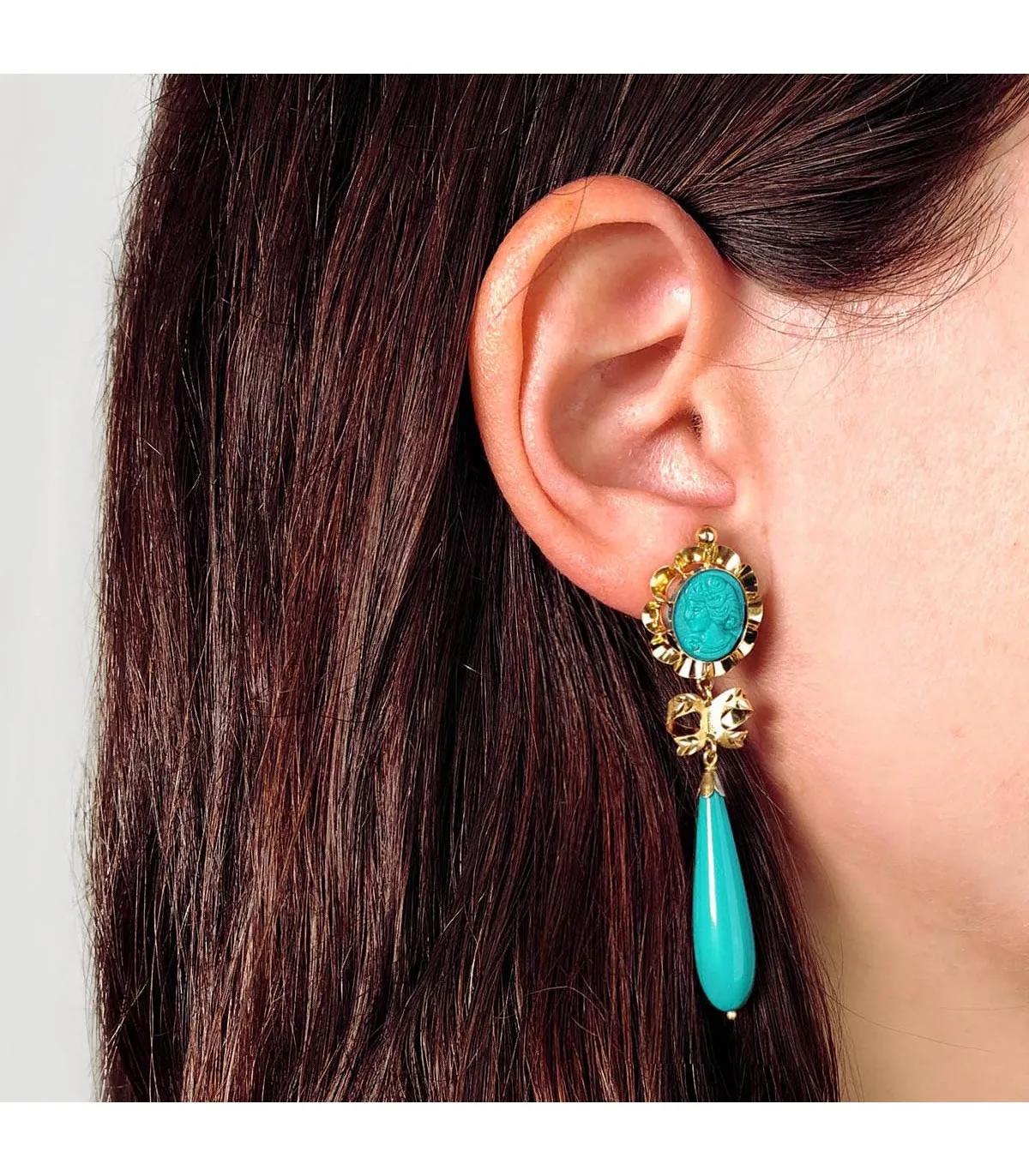 Boucles d'oreilles pendantes Samara Turquoise Or Jaune 18K 62mm