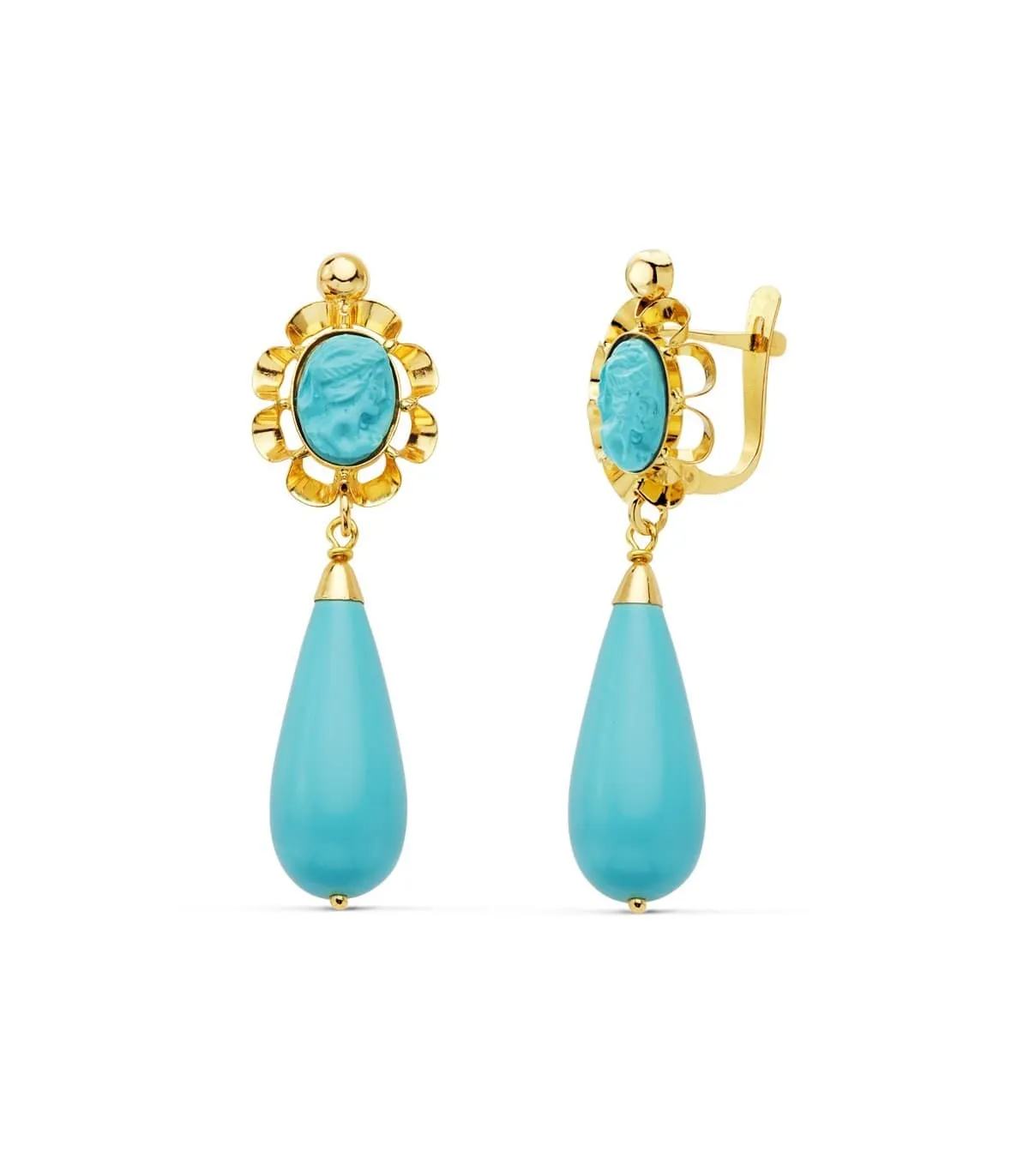 Boucles d'oreilles Pendantes Yaiza Turquoise Or Jaune 18K 38mm