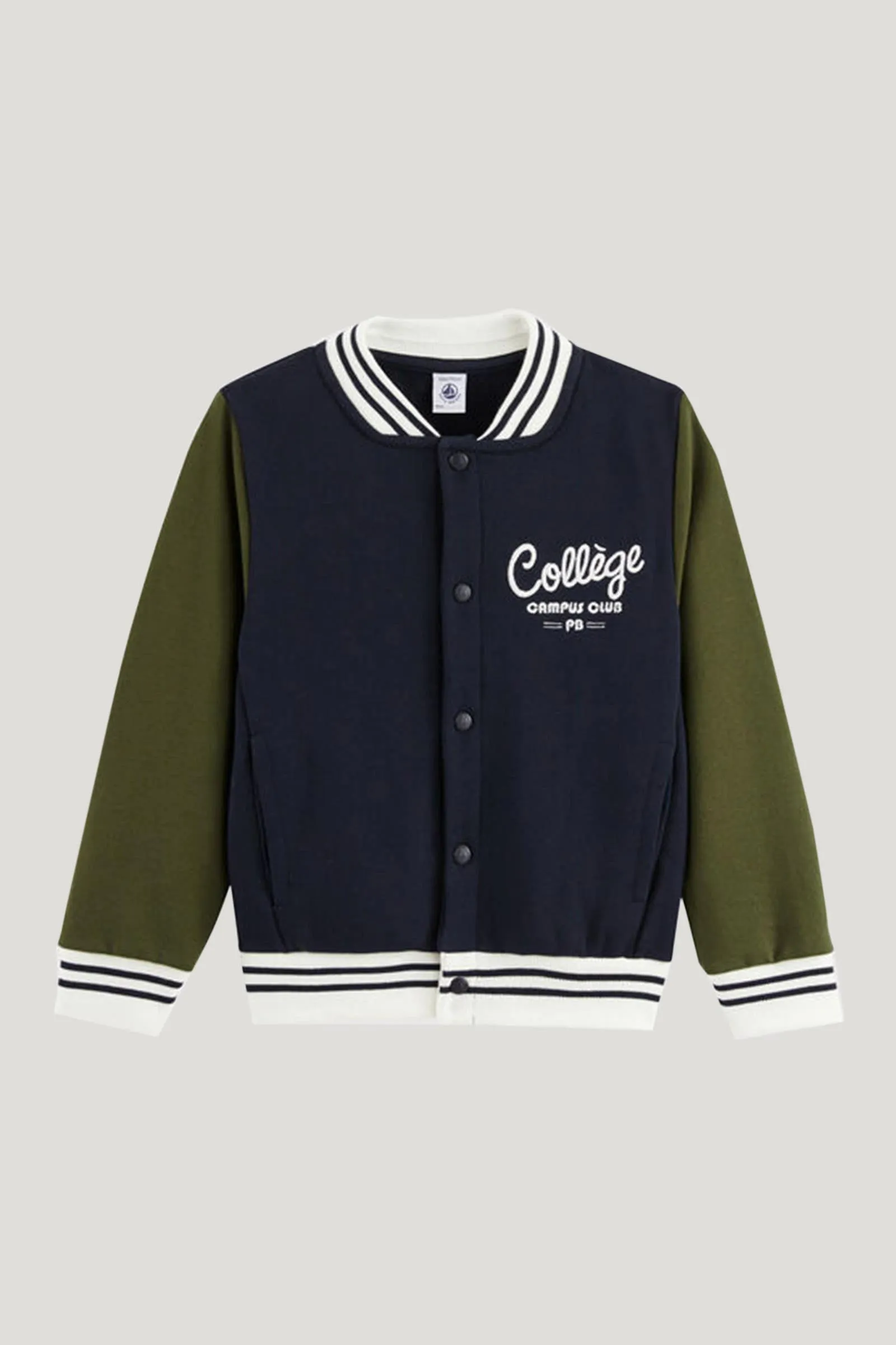 Boy's Navy Contrasting Sleeves Baseball Jacket