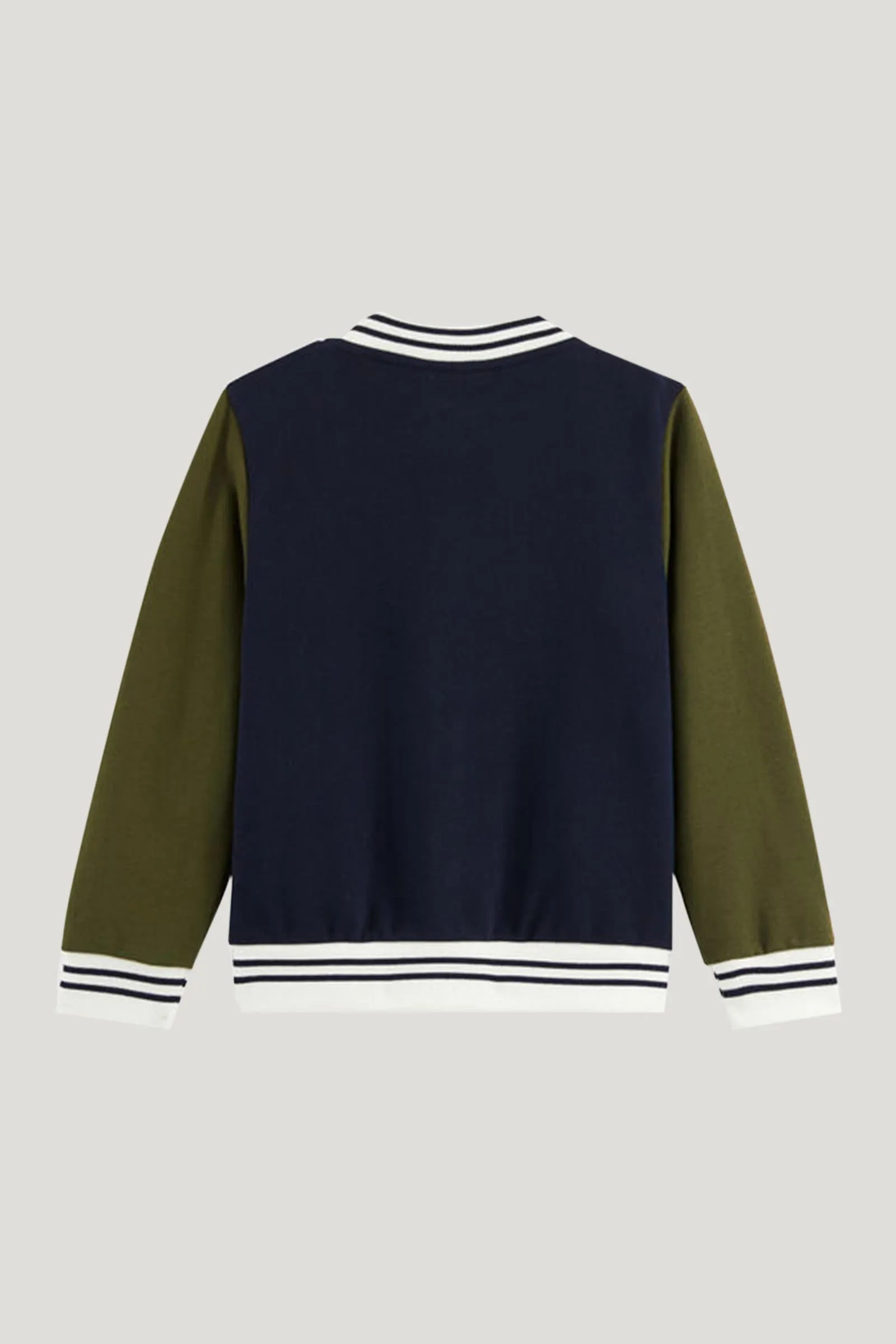 Boy's Navy Contrasting Sleeves Baseball Jacket