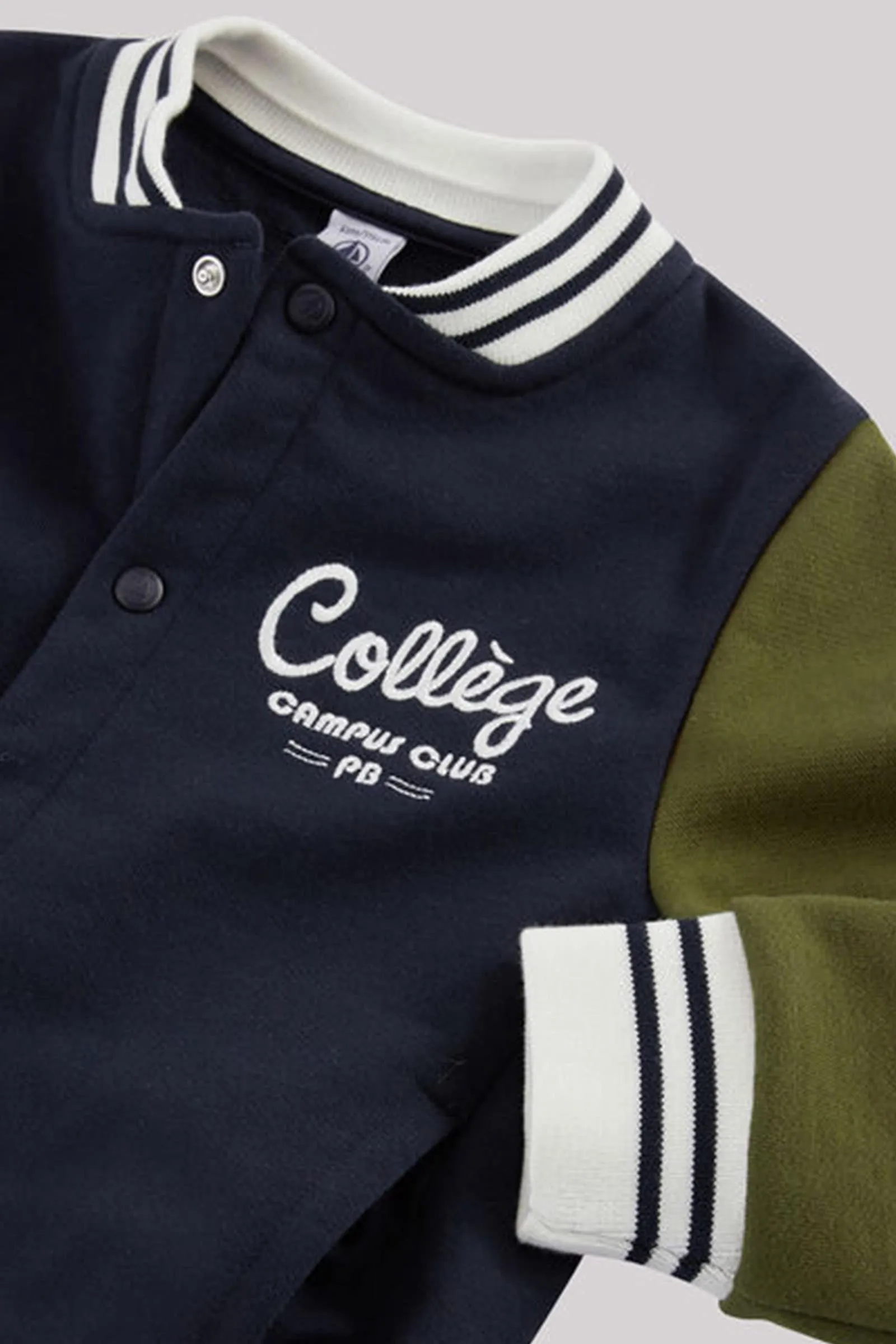 Boy's Navy Contrasting Sleeves Baseball Jacket