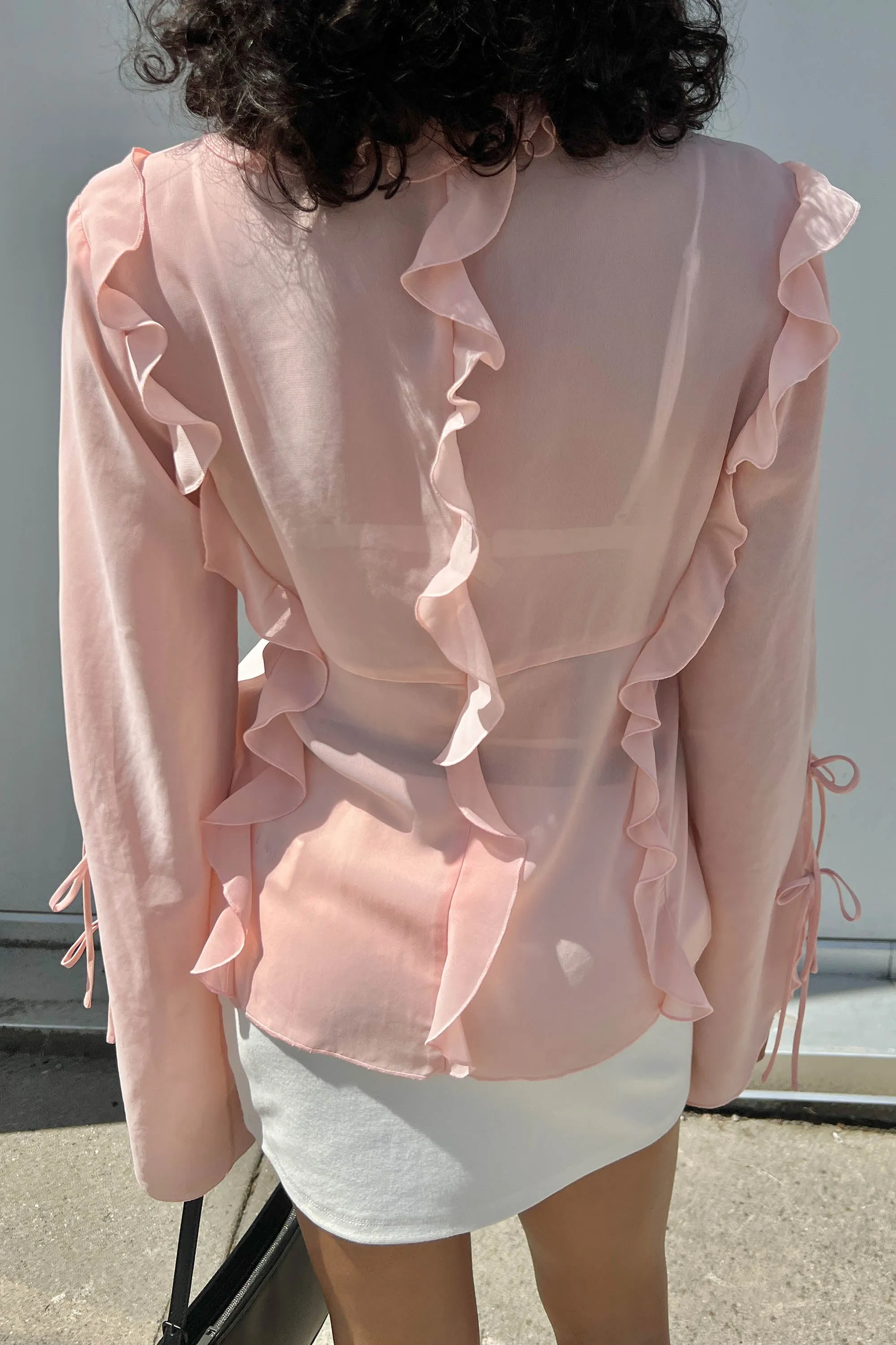 CHIFFON RUFFLED BLOUSE WITH TIES