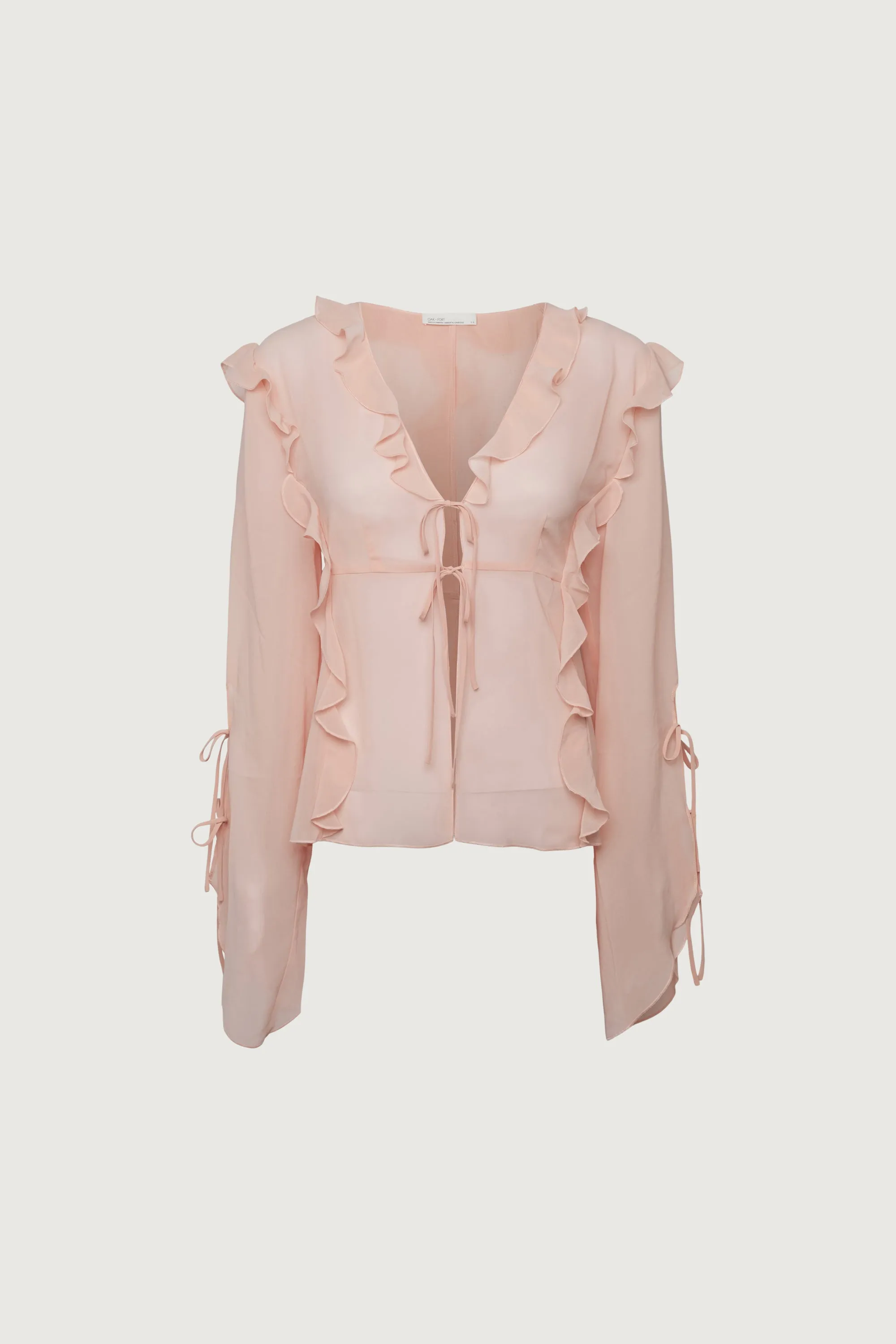 CHIFFON RUFFLED BLOUSE WITH TIES