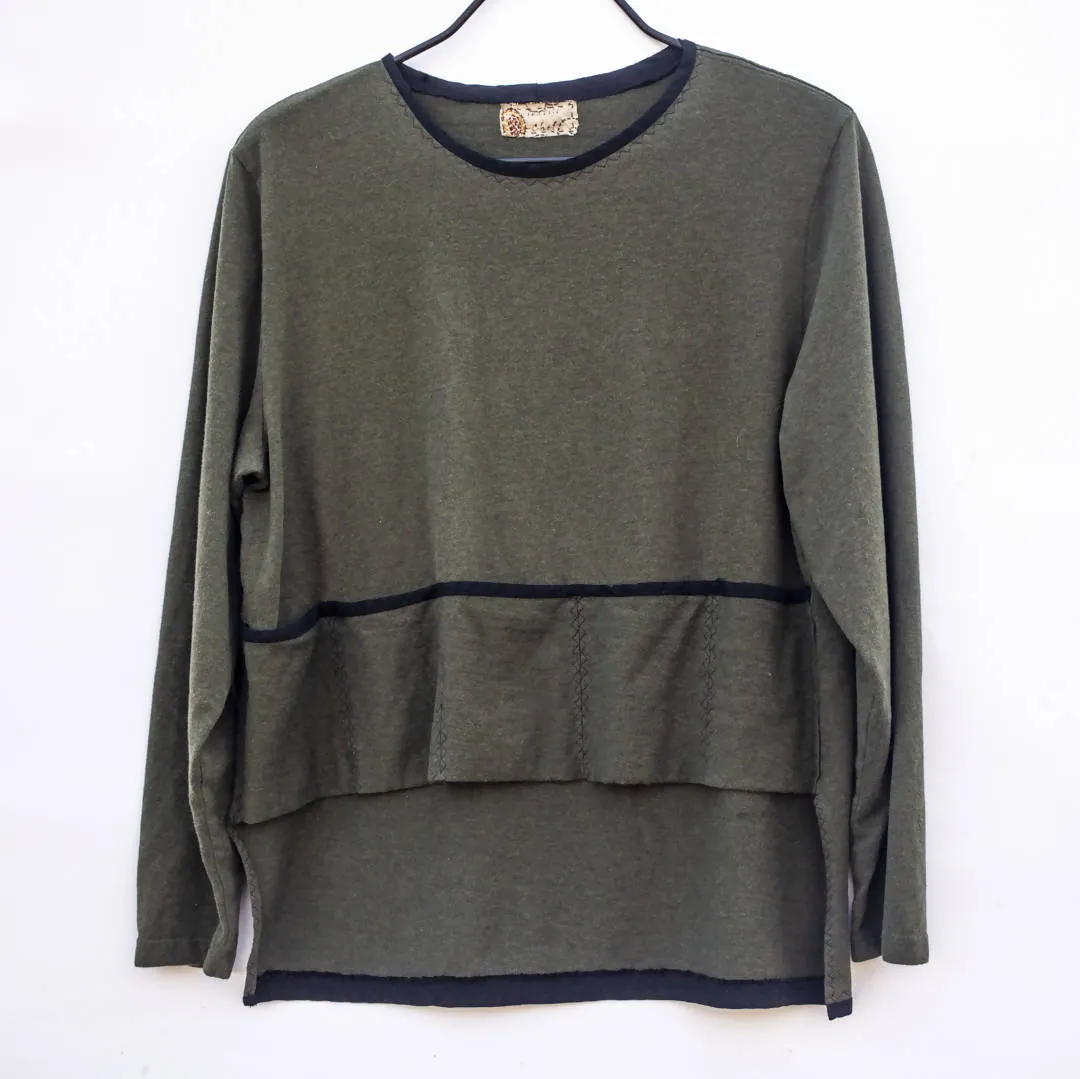 Cloth Butcher: :Textile Chef - COZY OLIVE COTTON CARGO TEE, LONG SLEEVE