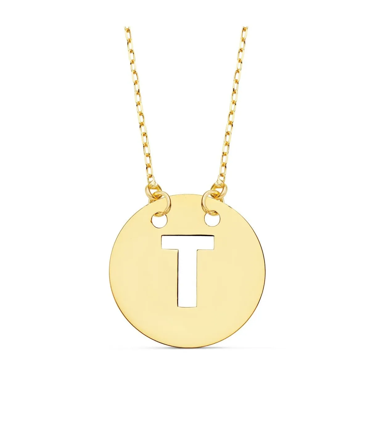 Collier lettre T initiale or jaune 18k 42cm