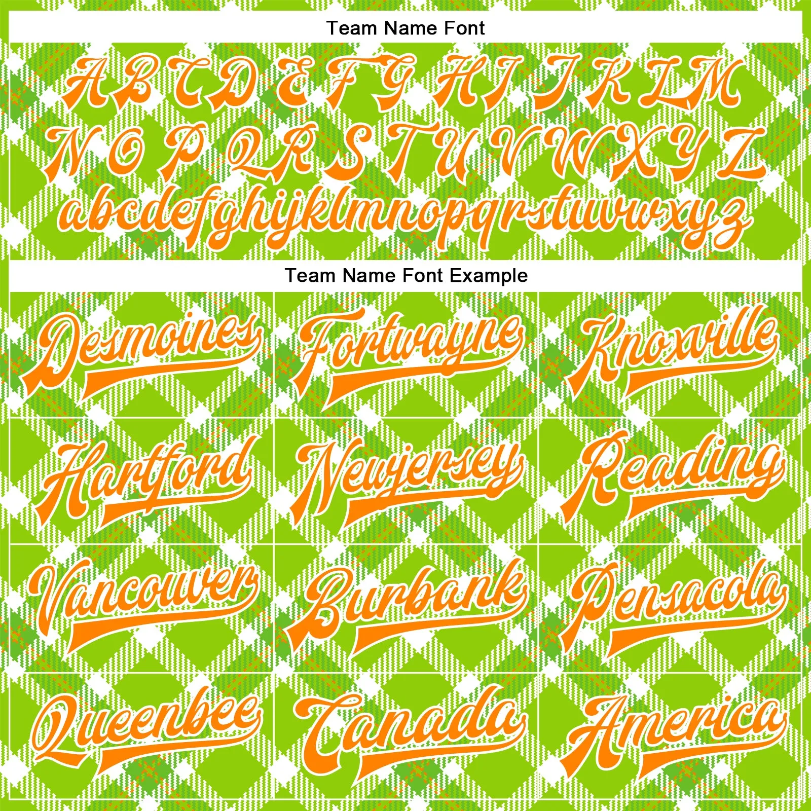 Custom Neon Green Bay Orange-White Check Board 3D Pattern Design Bomber Full-Snap Varsity Letterman Jacket