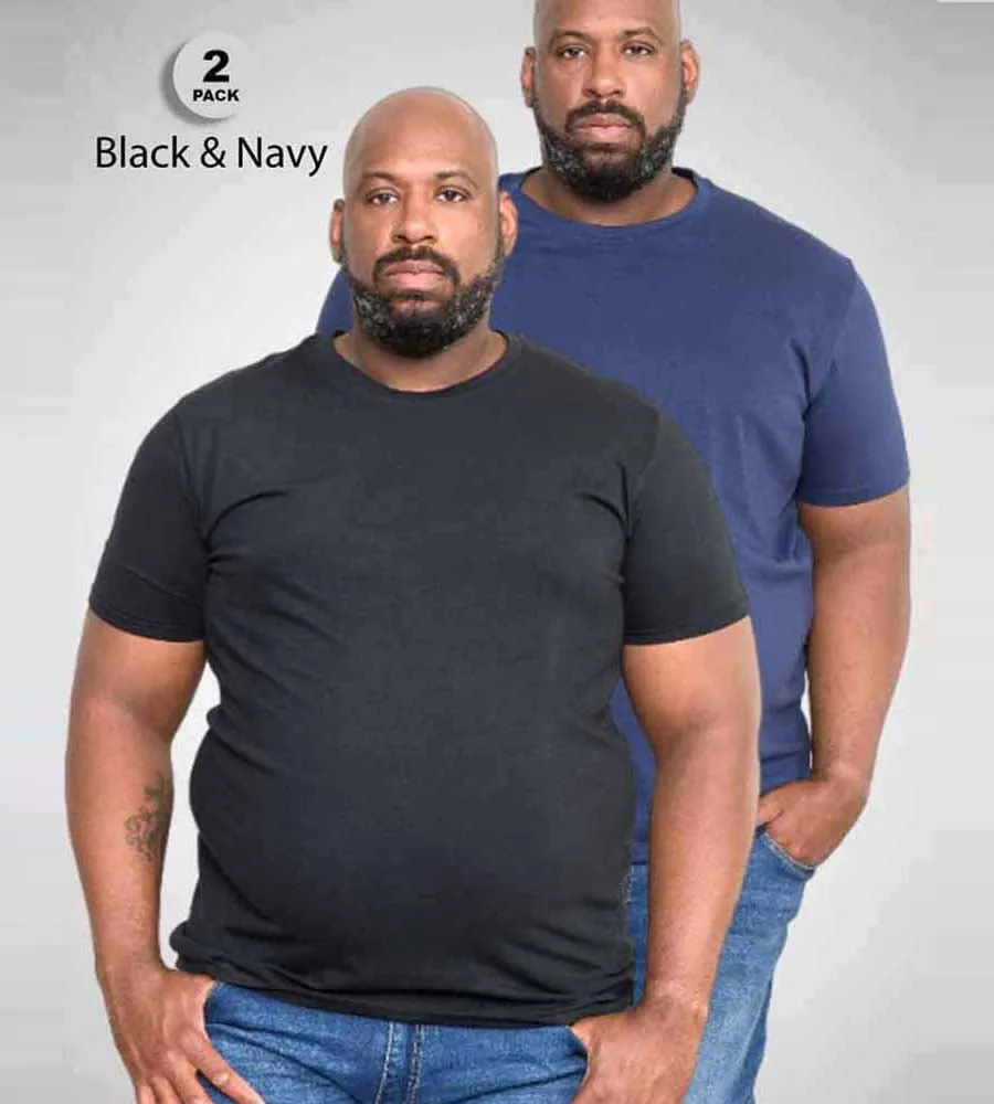 D555 Big Mens Pack Of 2 T-Shirts (FENTON BLACK/NAVY)