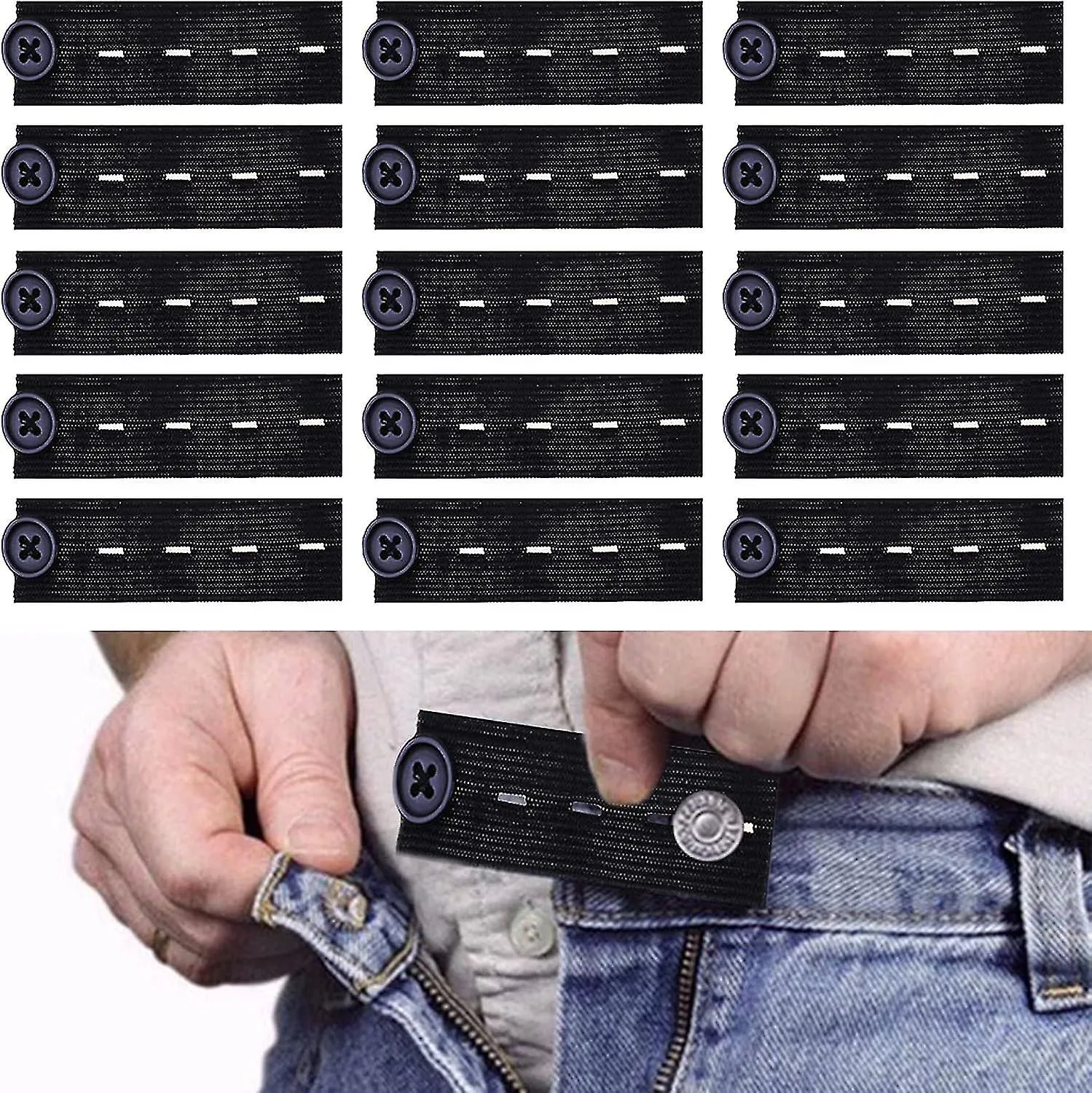 Elastic Waist Extenders, 15pcs Adjustable Elastic Trouser Button Extenders Wasitband Expanders For Pants Shorts Jeans Universal 