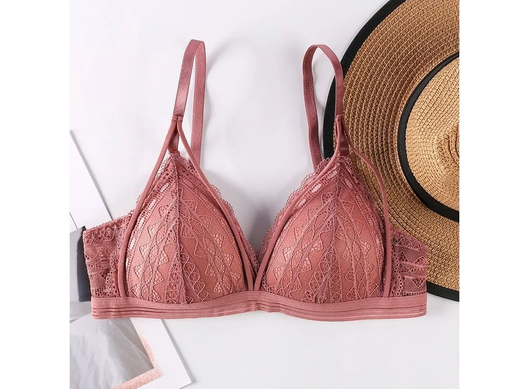 Floral Lace Bras for Women Sexy Lingerie Beauty Back Deep V Lace Bralette Female Brassiere Wire Free Thin Underwear Push Up Bra|