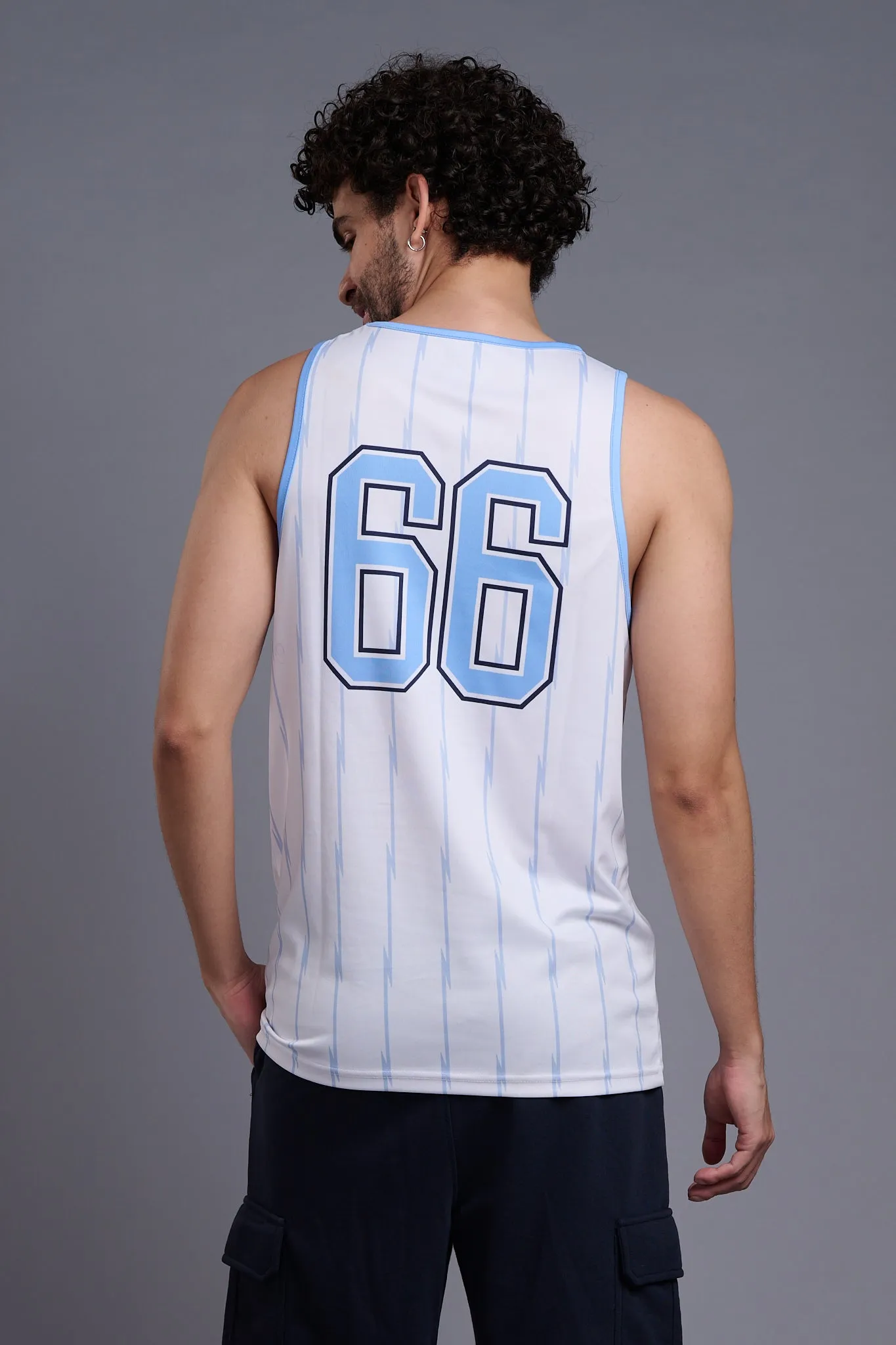 Go Devil 66 (In Sky Blue) Printed Stripes Sky Blue & White Vests for Men