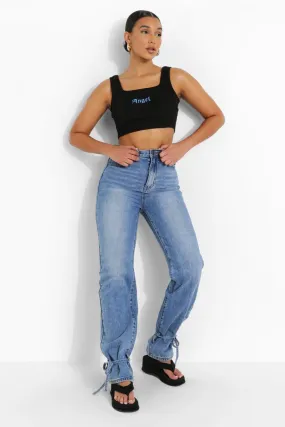 High Waist Straight Leg Jeans With Ankle Ties