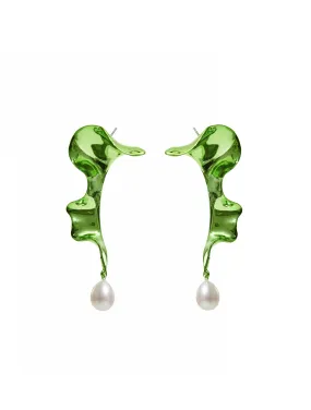 Hugo Kreit Slime Green Swirl Drop Earrings