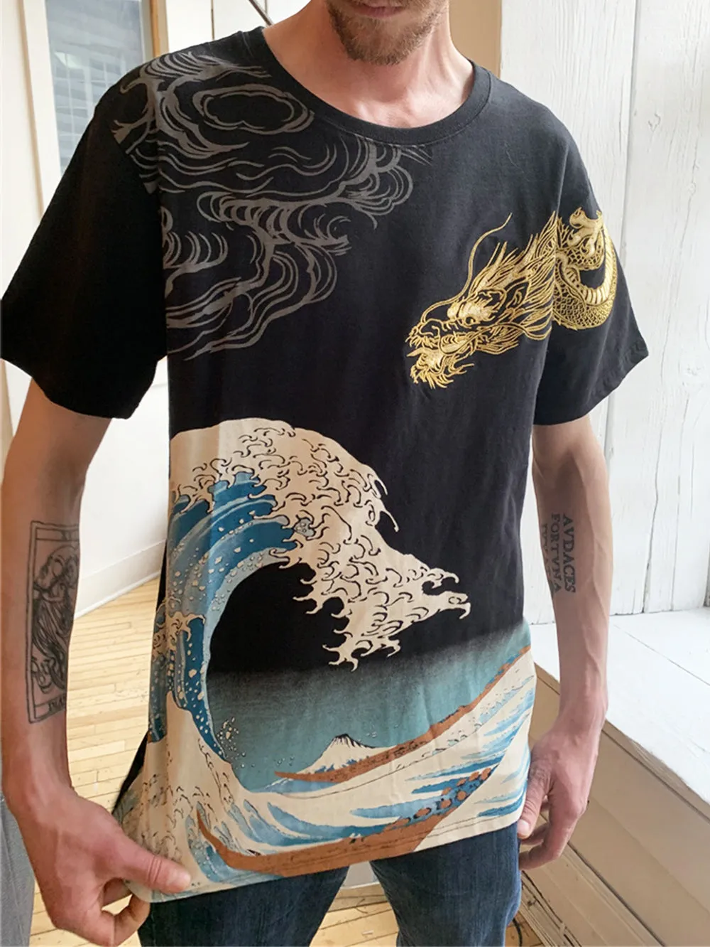 Kanagawa Great Wave Embroidered T-Shirt