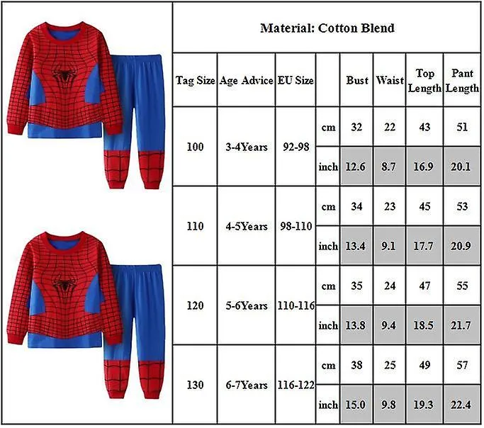 Kids Boys Spiderman Superhero Printed Pajamas Outfits Long Sleeve T-shirt Jogger Trouser Pants Set Sleepwear