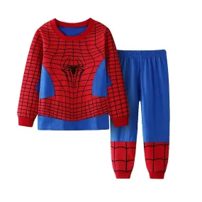 Kids Boys Spiderman Superhero Printed Pajamas Outfits Long Sleeve T-shirt Jogger Trouser Pants Set Sleepwear