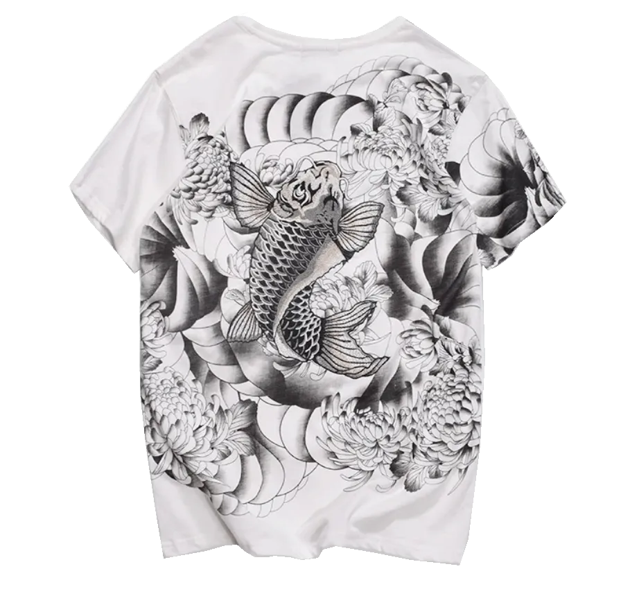 Koi Fish embroidered T-Shirt - White