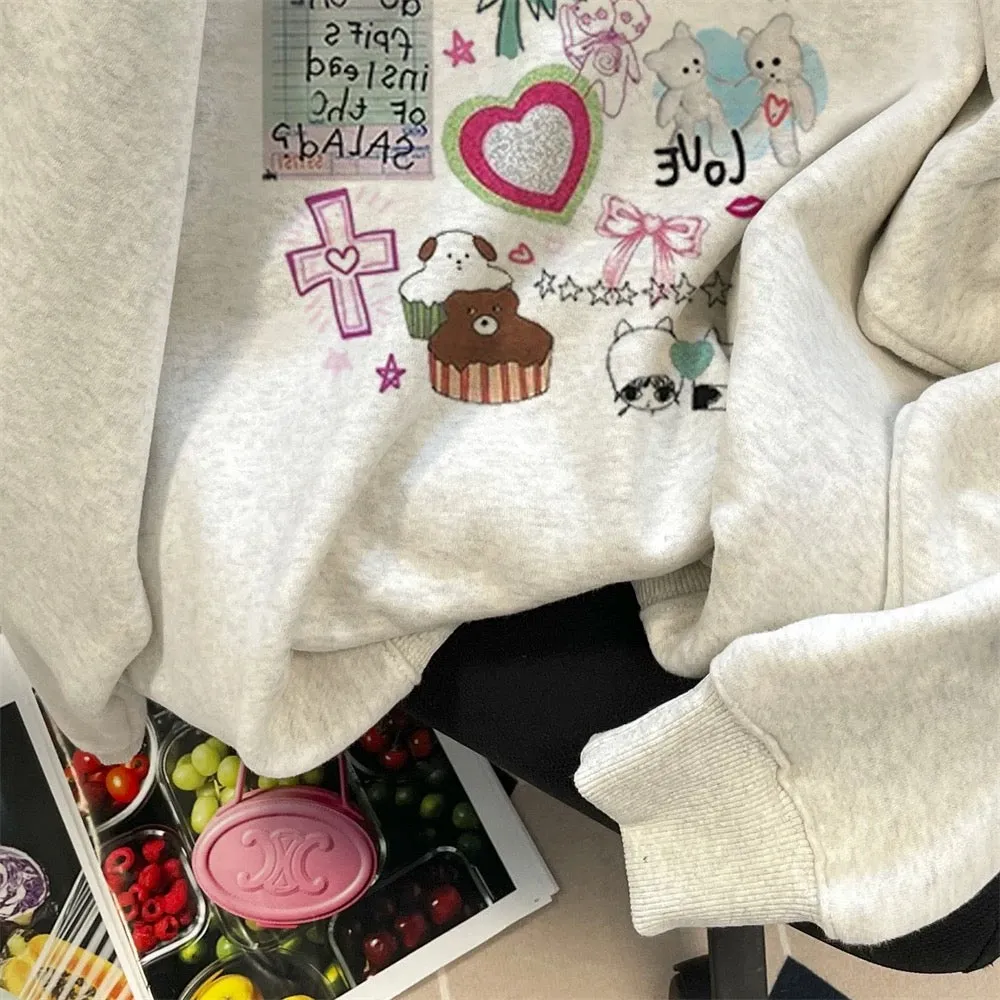 Korean lazy college style cute graffiti cartoon sweatshirt for men and women in spring and autumn, super good-looking, unique an