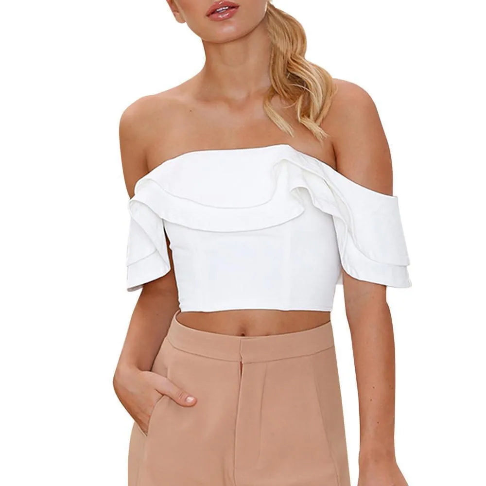 Ladies Sexy  Blouse Ruffle Off Shoulder Blouse Tops