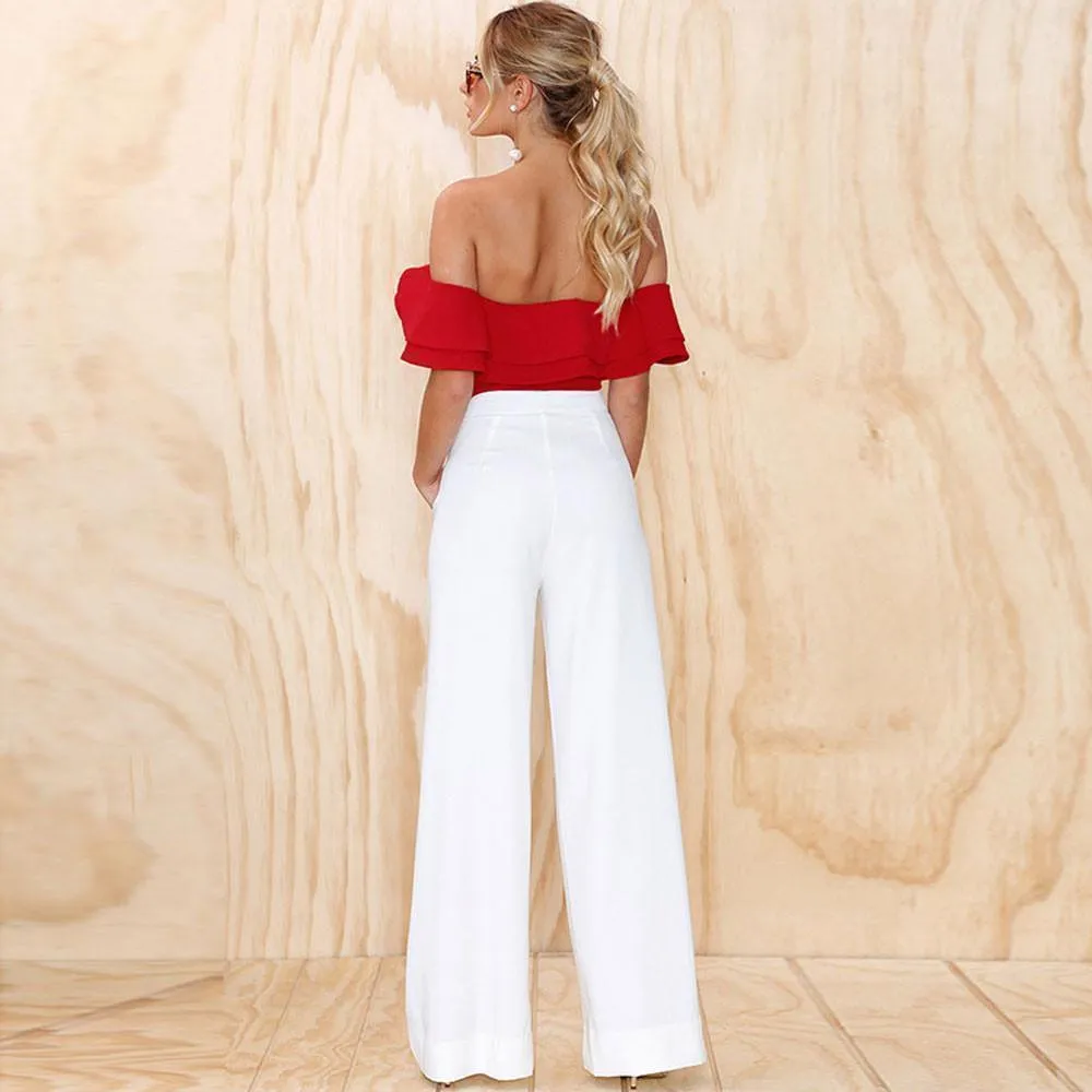 Ladies Sexy  Blouse Ruffle Off Shoulder Blouse Tops