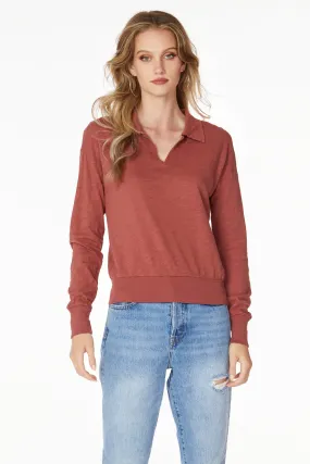 Long Sleeve Rib Hem Tee with Collar