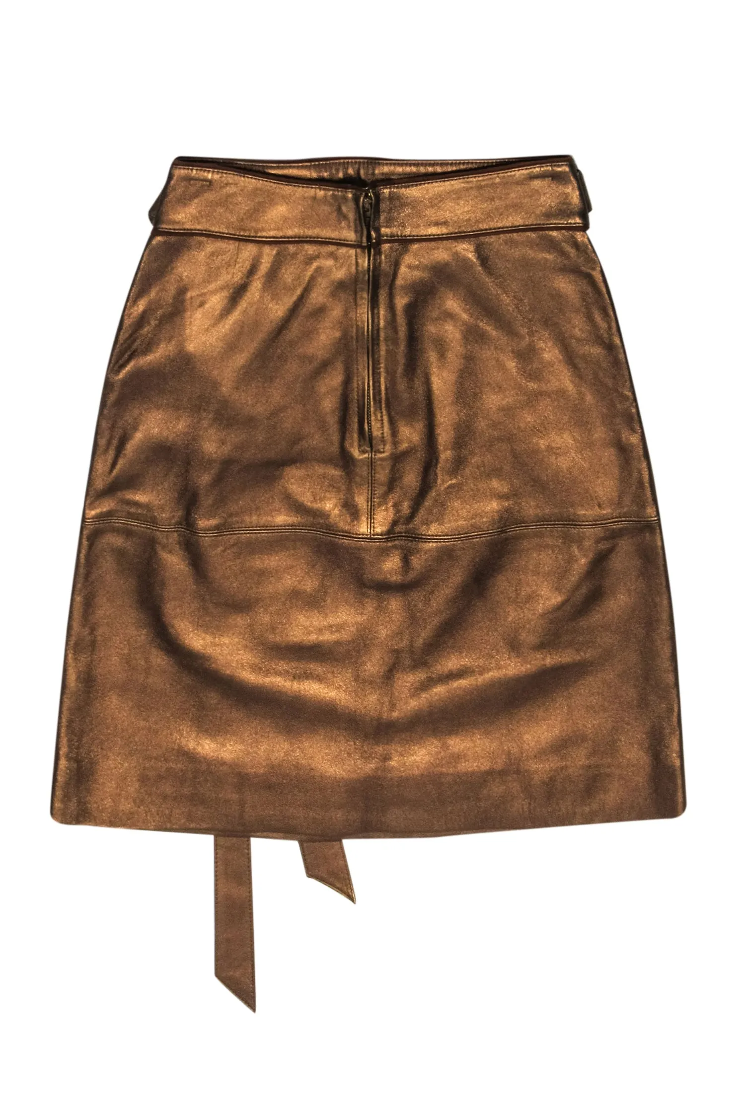 Marc by Marc Jacobs - Bronze Metallic Leather Skirt w/ Waist Ties Sz 4