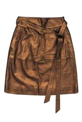 Marc by Marc Jacobs - Bronze Metallic Leather Skirt w/ Waist Ties Sz 4