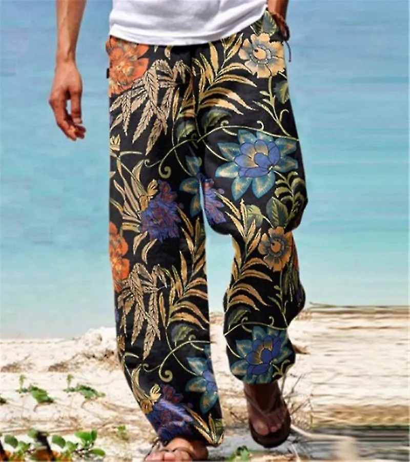 Men Baggy Pants Casual Print Wide Leg Trouser Summer Vintage High Street Beach Hawaiian Plus Size 5xl Loose Pants Man Trousers-G