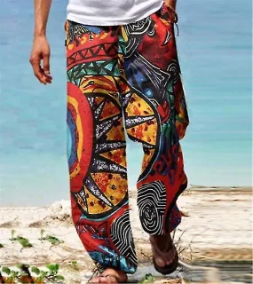 Men Baggy Pants Casual Print Wide Leg Trouser Summer Vintage High Street Beach Hawaiian Plus Size 5xl Loose Pants Man Trousers-G