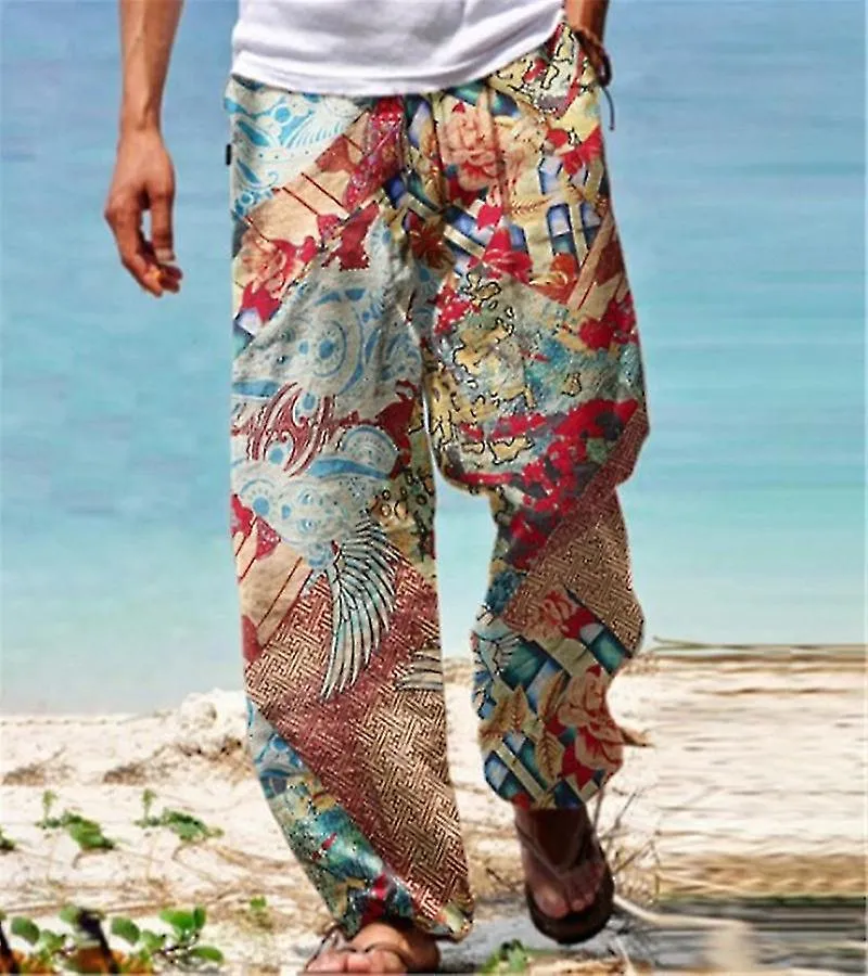 Men Baggy Pants Casual Print Wide Leg Trouser Summer Vintage High Street Beach Hawaiian Plus Size 5xl Loose Pants Man Trousers-G