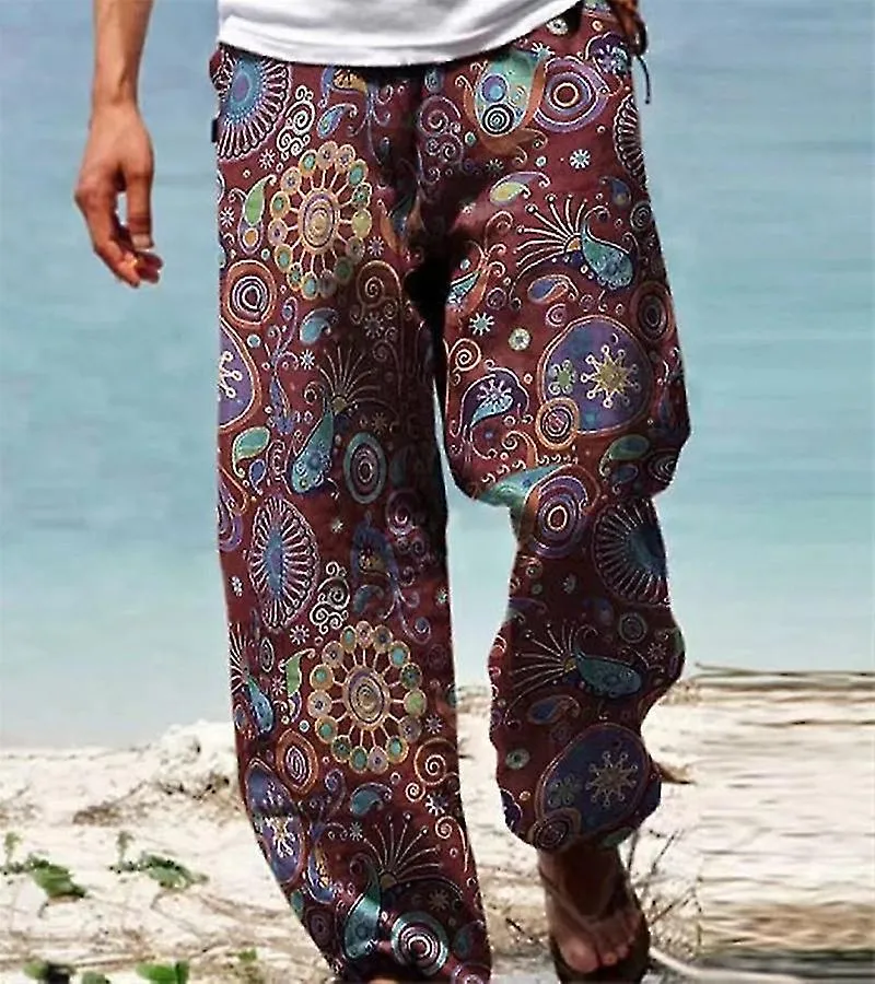 Men Baggy Pants Casual Print Wide Leg Trouser Summer Vintage High Street Beach Hawaiian Plus Size 5xl Loose Pants Man Trousers-G