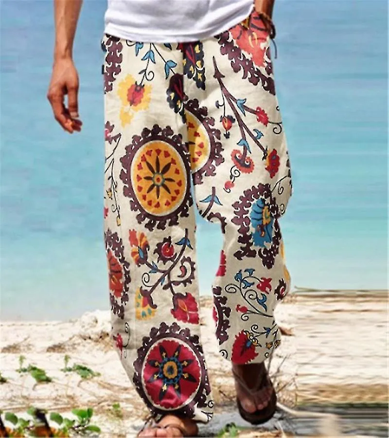 Men Baggy Pants Casual Print Wide Leg Trouser Summer Vintage High Street Beach Hawaiian Plus Size 5xl Loose Pants Man Trousers-G