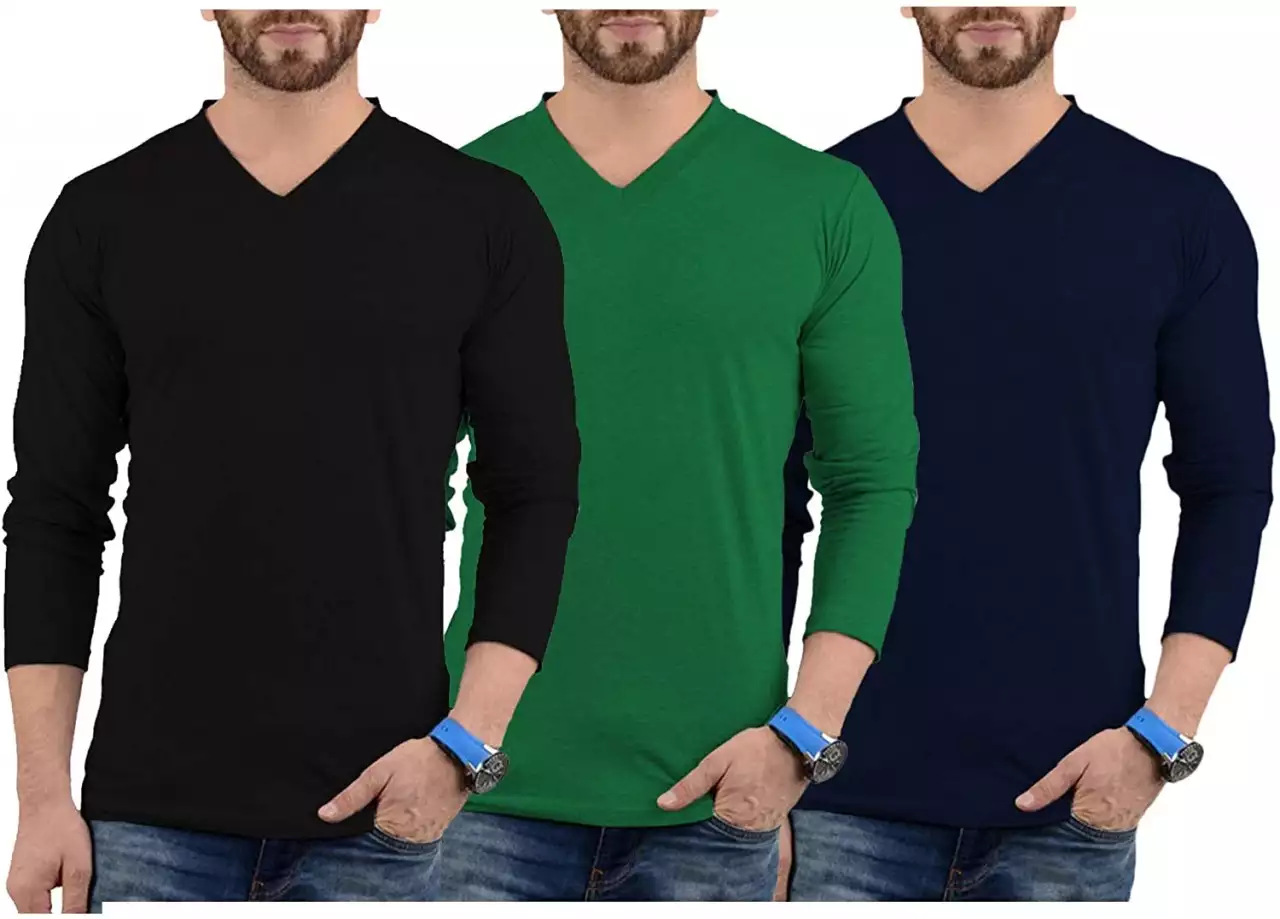 Men's V Neck Long Sleeve T Shirts (Pack of 3)