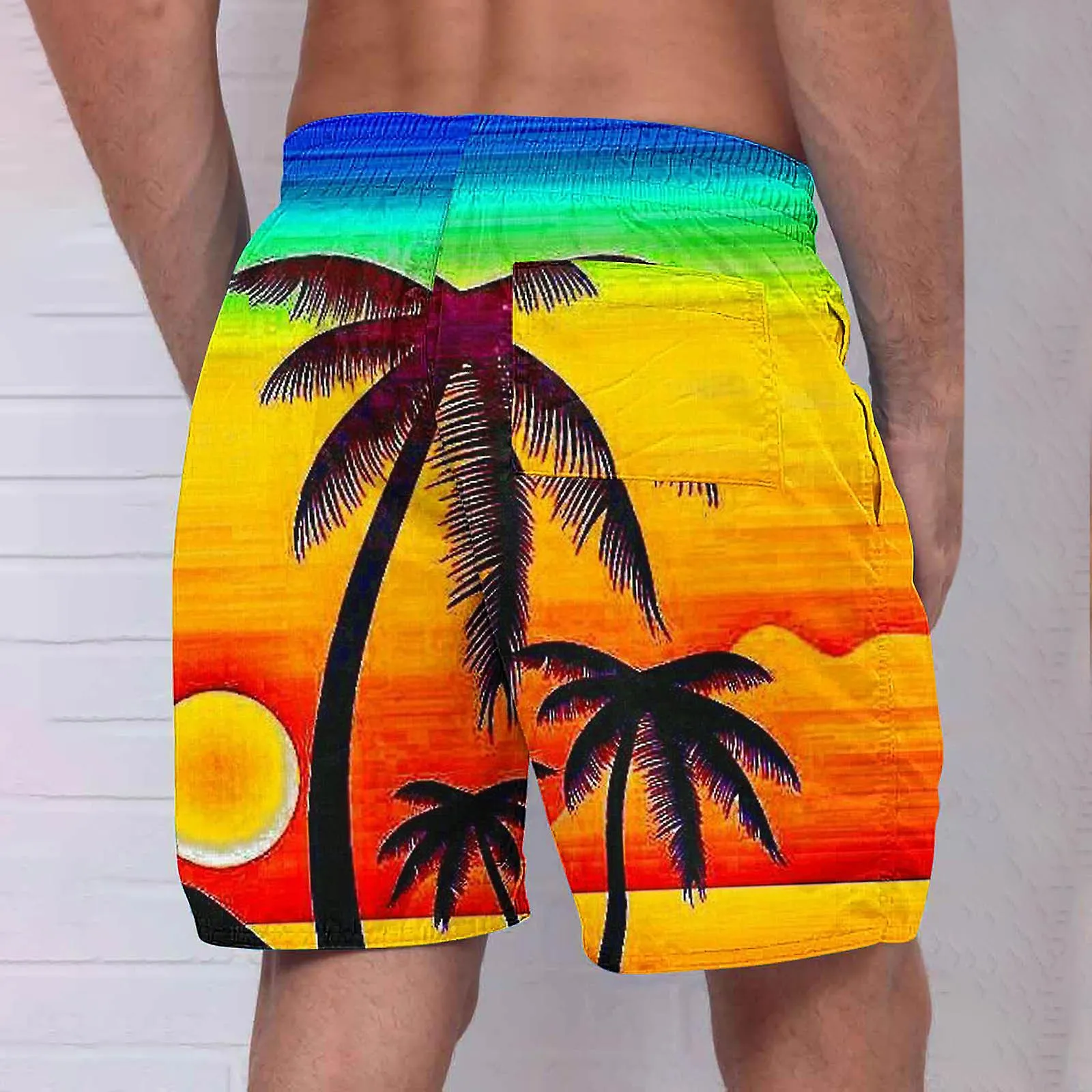 Men's Casual Printed Drawstring Trouser Beach Shorts Pants With Pocket FAN0693