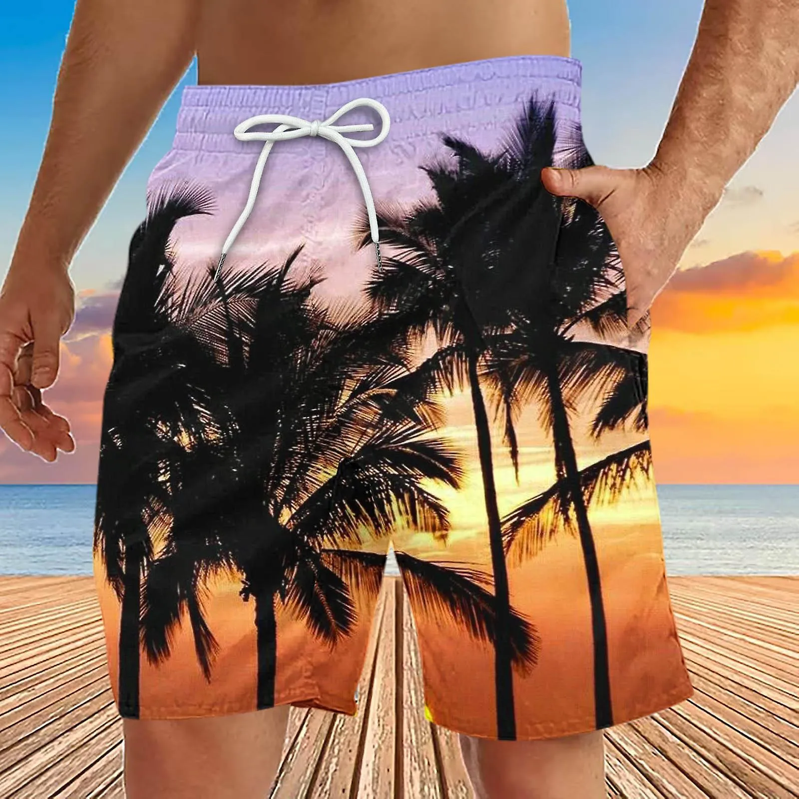 Men's Casual Printed Drawstring Trouser Beach Shorts Pants With Pocket FAN0706