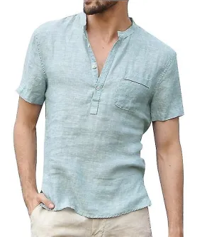 Men's Cotton Linen Shirts Short Sleeves Casual Summer Beach T Shirts Hippie Shirts