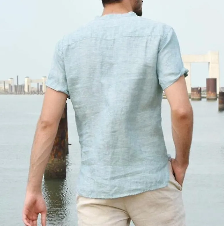 Men's Cotton Linen Shirts Short Sleeves Casual Summer Beach T Shirts Hippie Shirts