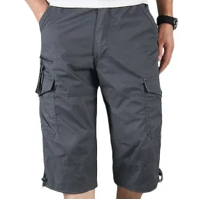 Mens Combat Cargo 3/4 Shorts Cropped Work Pocket Pants Casual Bottoms