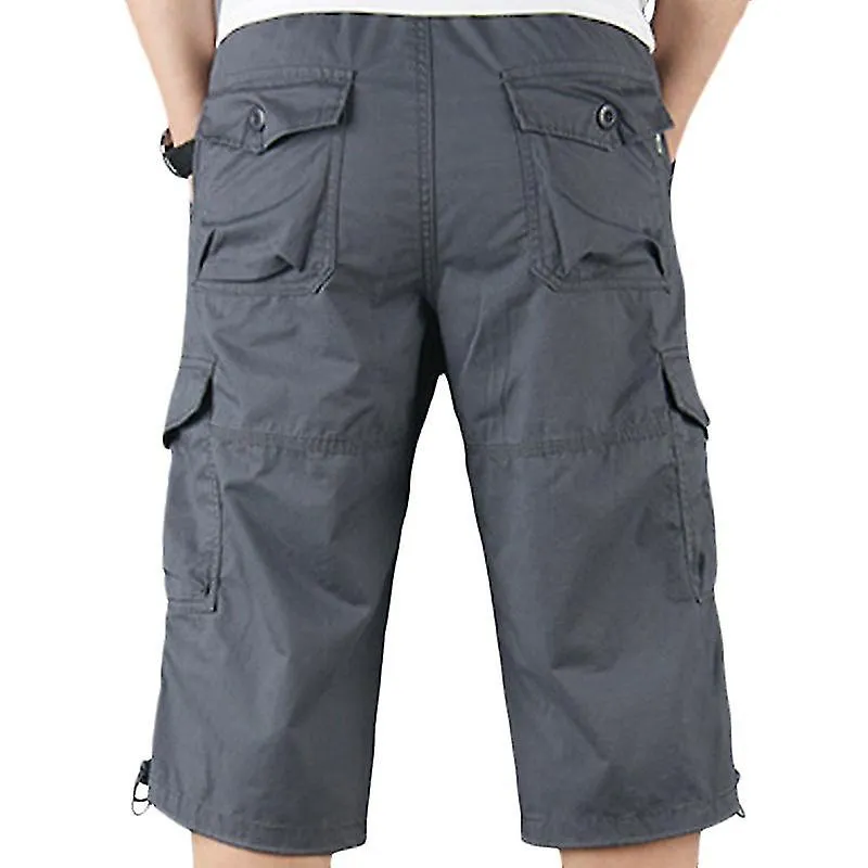 Mens Combat Cargo 3/4 Shorts Cropped Work Pocket Pants Casual Bottoms