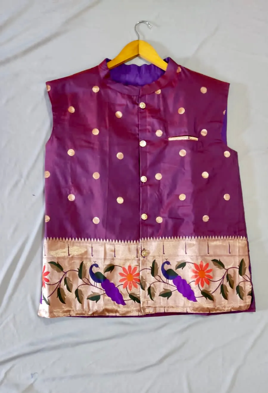 Men’s premium paithani jacket with peacock border - wine