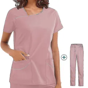 Mujeres Hospital Ropa de trabajo Uniformes Médico Enfermera Blusa Manga Corta Tops Pantalones Traje