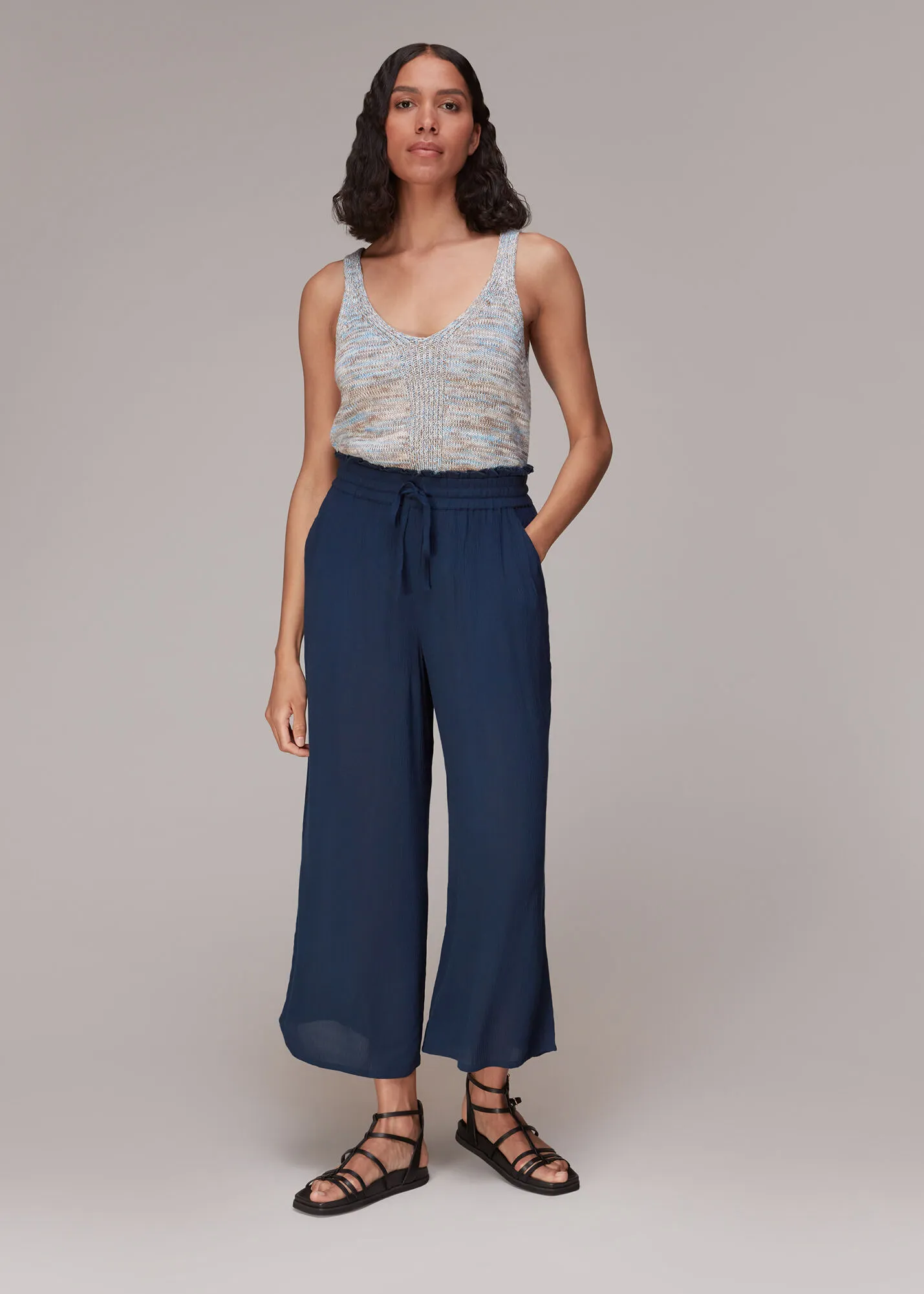 Navy Imogen Fluid Cropped Trouser