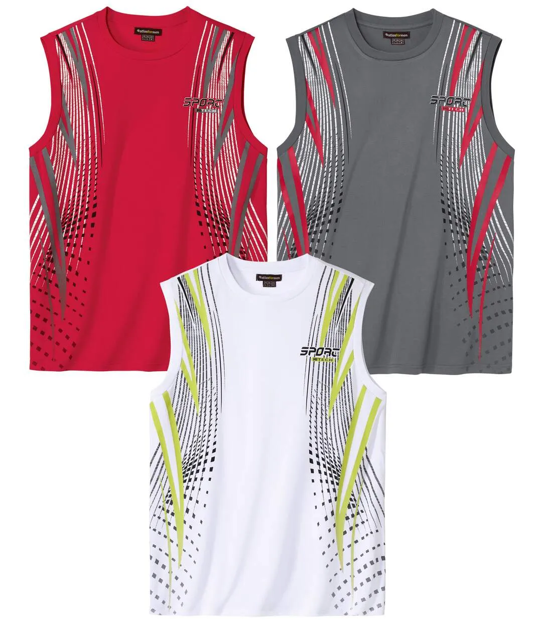 Pack of 3 Men's Running Vests - Red White Grey