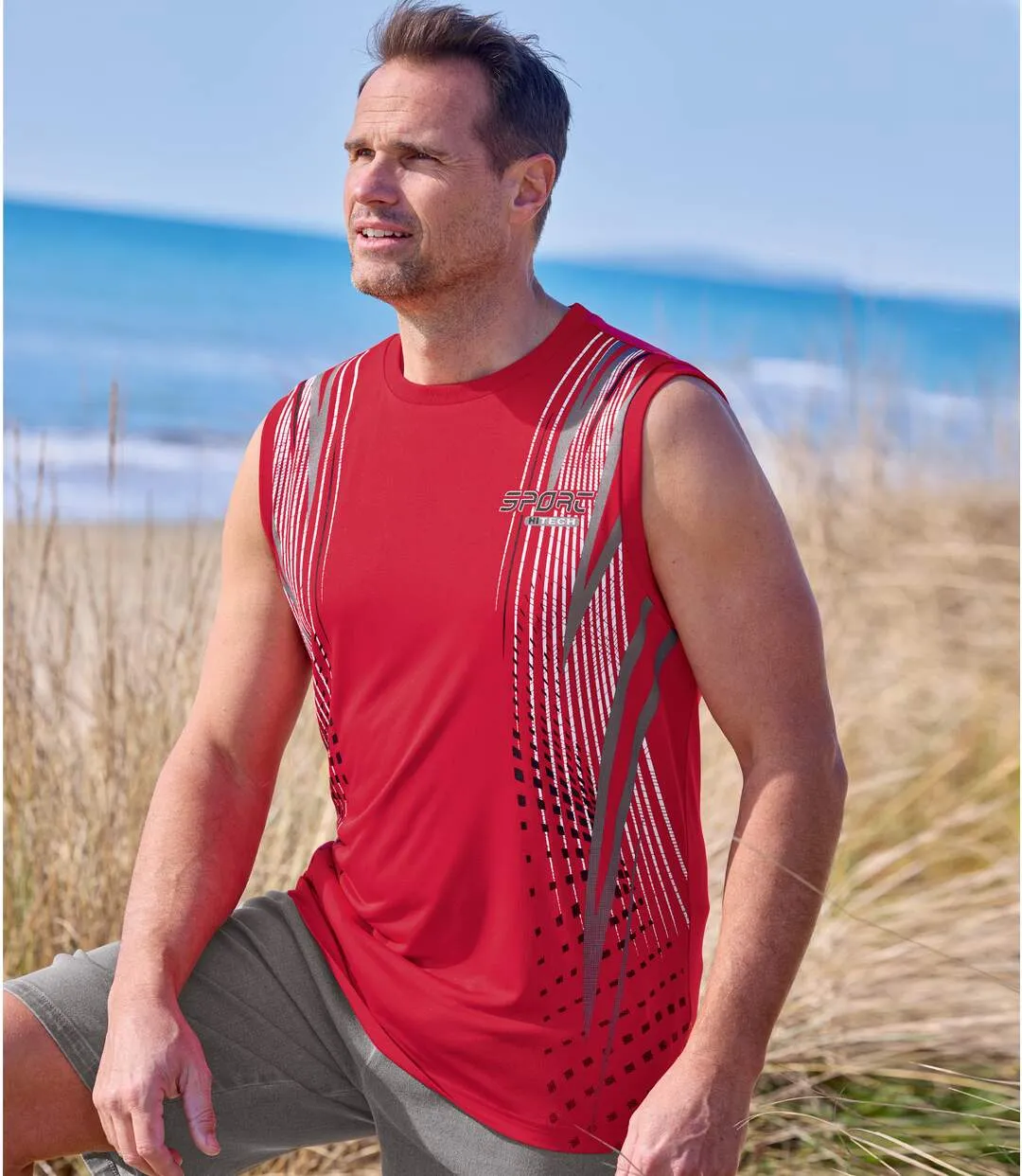 Pack of 3 Men's Running Vests - Red White Grey